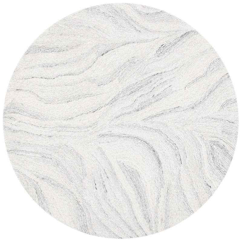 Tapis ivoire / gris en laine touffeté à la main Radabaugh, Rond 6 pi