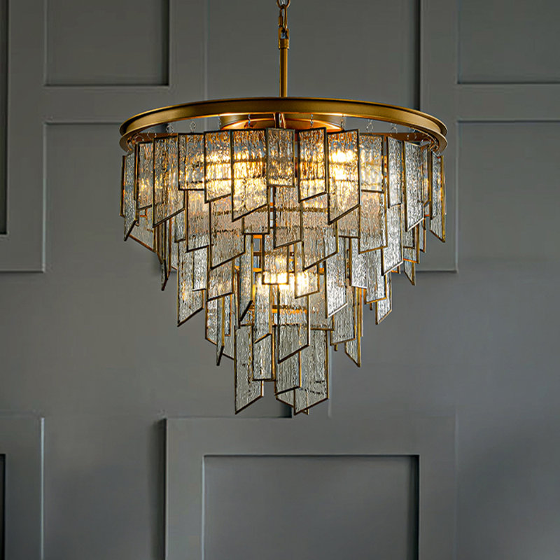 6/9-light Luxury Water Ripple Glass Chandelier Pendant Light Modern Brass Frame Lighting Fixture For Dining Room Living Room And Kitchen Island