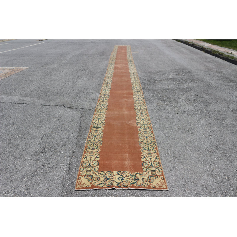 Tapis de couloir turc en laine tissé à la main en orange vif pour un décor décoratif