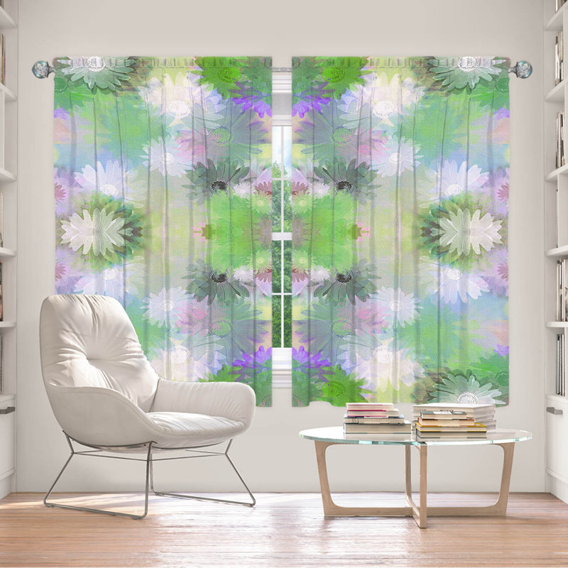 Paire de rideaux obscurcissant en polyester Galyna, L 40 po x L 61 po, Vert / Mauve / Blanc