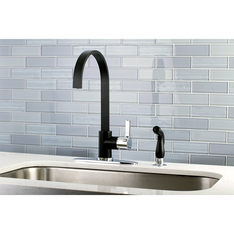 Kingston Brass Continental Single-Handle 2-Hole Deck Mount Kitchen Faucet with Side Sprayer, Matte Black