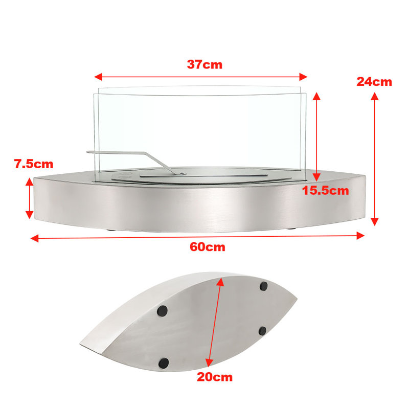 Stainless Steel Alcohol Tabletop Fireplace with Flame Guard, Silver