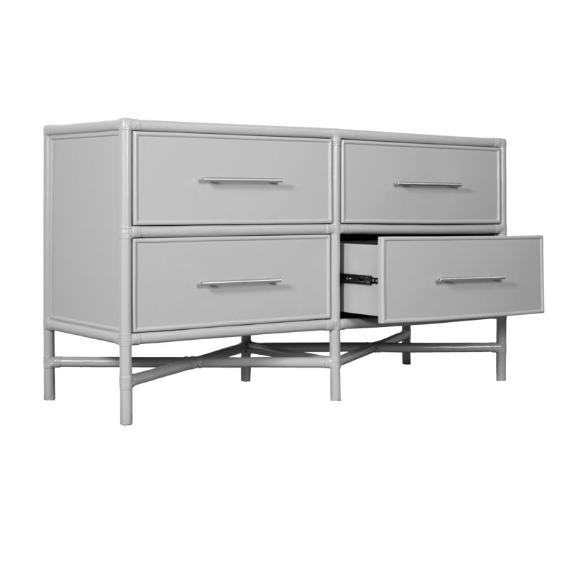 Venice 4 Drawers 54" W Double Dresser, Light Gray