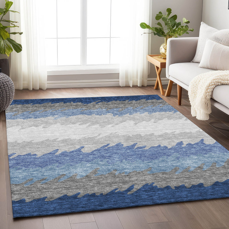 Premium Machine Washable Tweedy Navy Rug, Rectangle 9' x 12'