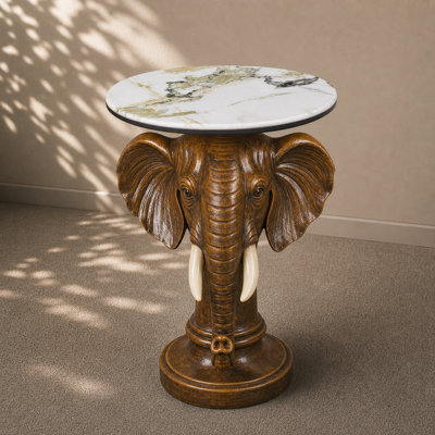 Brown Elephant Head Accent Table
