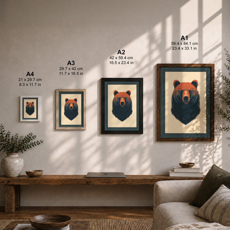 Bear Portrait Modern - Framed Print, Unframed, A4 - 29.7 x 21.0 cm