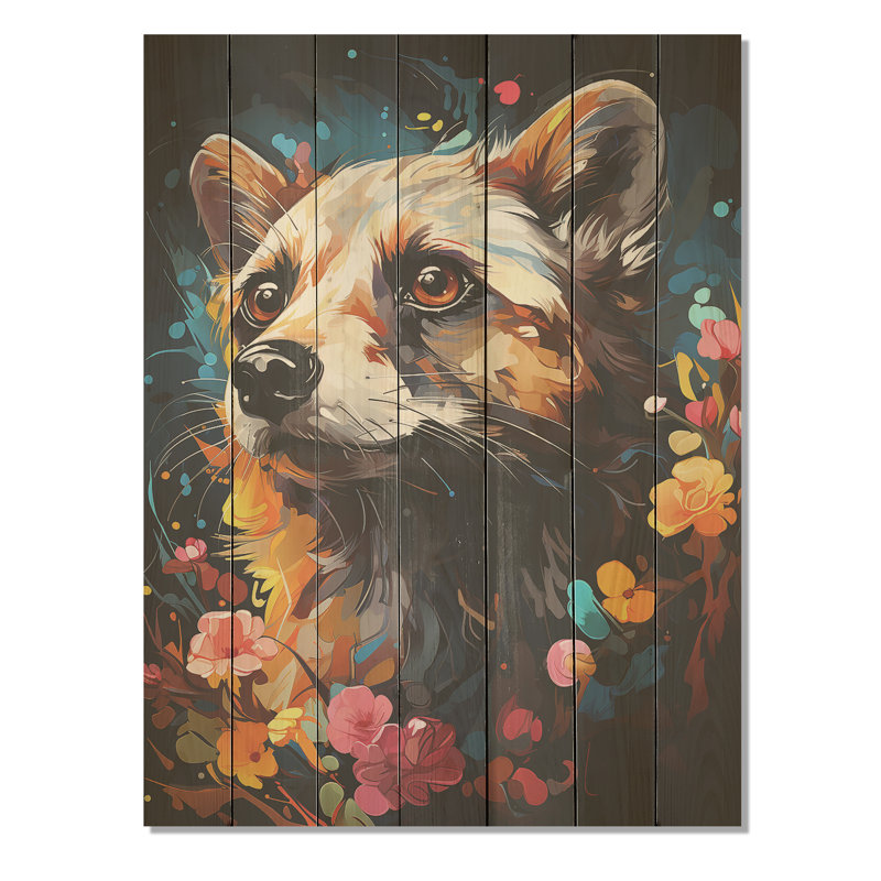 «Yellow Dog Floral Meadows» - impression sur bois, H 40 po x l 30 po