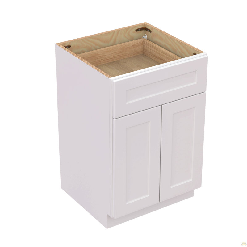 Armoire 24 po en bois massif blanc avec tiroir à fermeture en douceur et portes doubles. Tablette réglable, idéale pour la cuisine, la salle de bain et le garage (l 24 po x H 34,5 po x P 24 po)