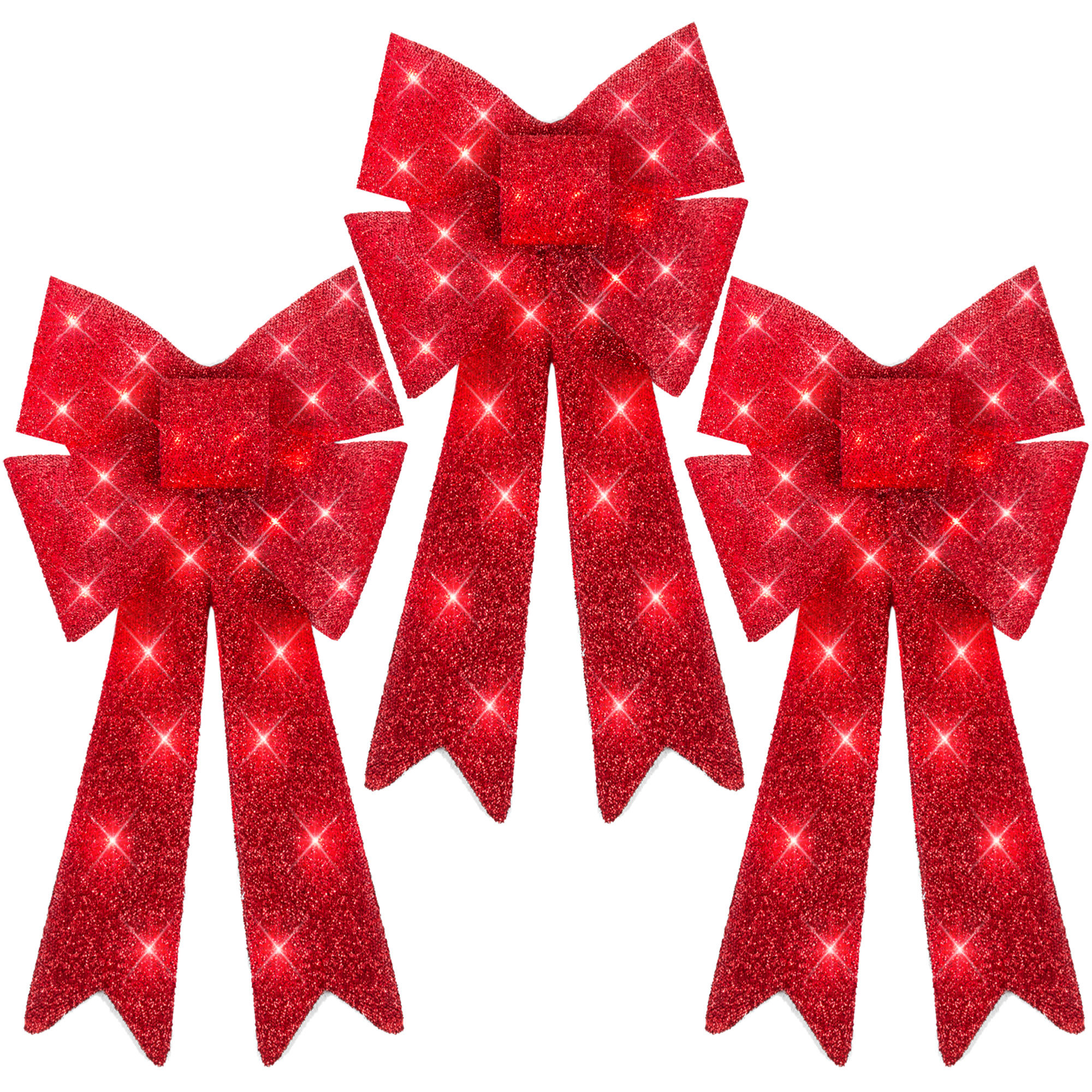 Wade Logan® Set Of 3 Pre-Lit Christmas Bows, Indoor/Outdoor LED Holiday Decor W/ 8 Light Functions - Red & Reviews | Wayfair