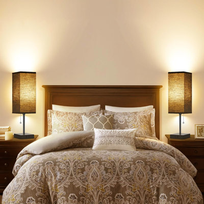 Set of 2 Bedroom Table Lamps, 18" 3  Color Dimmable, with Pull Chain and AC Outlets, Includes 2 Bulbs
