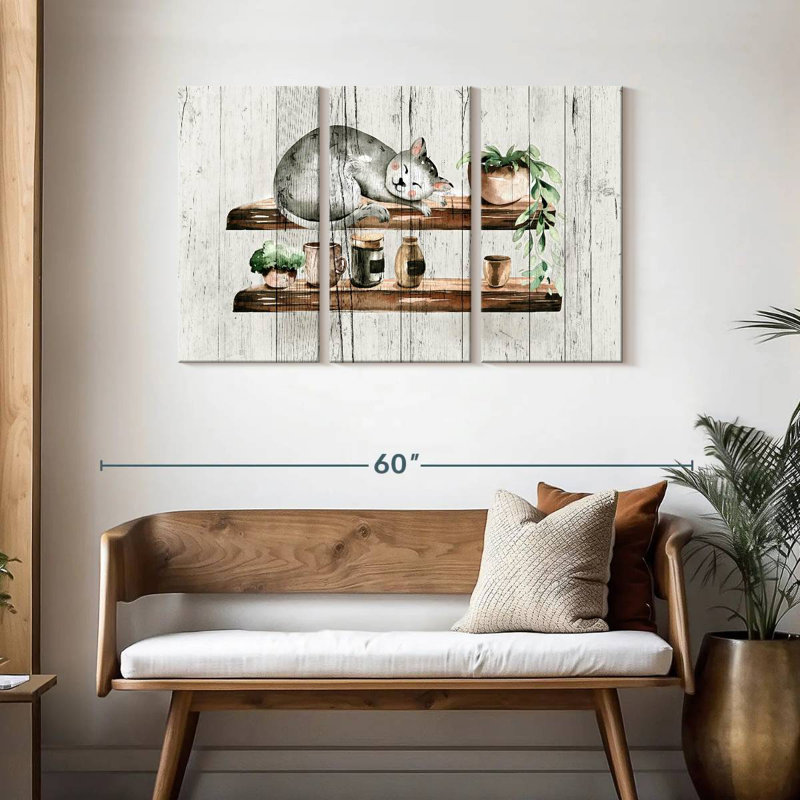 Brampt Sleepy Cat On Wood, 28" H x 45" W