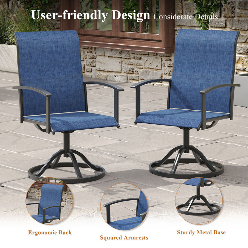 6-Person Outdoor Round Patio Dining Set With Swivel Chairs, Black/Blue