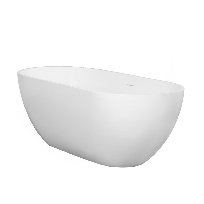 59 Inch Small Size Stone Resin Solid Surface Oval Shape Freestanding Bathtub For The Bathroom, Matte White
