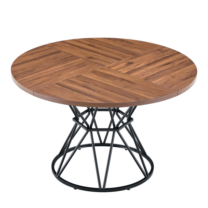 Modern Industrial Dining Table with Walnut Wood Grain Top for 4-6 People, Walnut