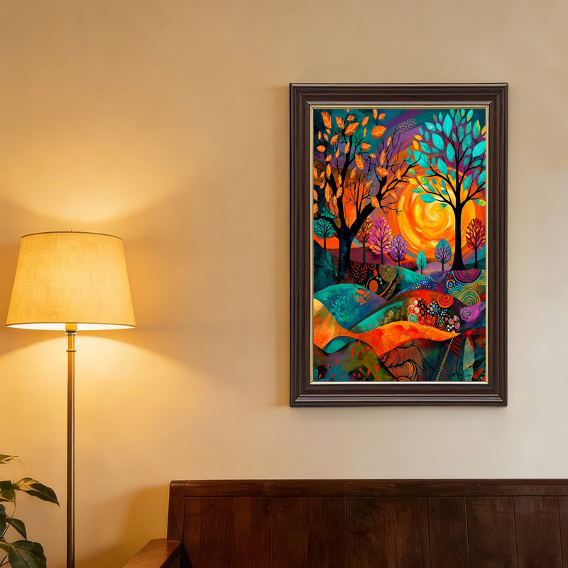 Art abstrait sur toile, paysage abstrait avec arbres colorés et Rolling Hills, 18"H x 12"W