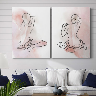 Figure Sketch I - Antique Sketch Study, Matted and Framed Under Acrylic Glass, Set of 2, Entryway and Hallway Wall Art