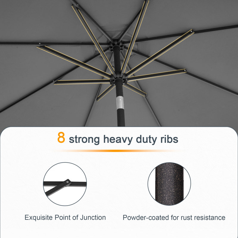 Parasol de marché de 9 pi Donyeal, parasol d'extérieur avec manivelle et inclinaison, protection contre les rayons UV pour toutes les saisons