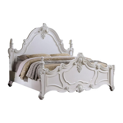 Ensemble de lit pour grand lit 5 pièces Frank, blanc sculpté, commode miroir de commode
