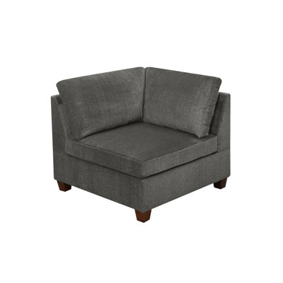 Living Room Furniture Grey Chenille Modular Sectional 6pc Set Corner L-Sectional Modern Couch 2x Corner Wedge 2x Armless Chairs and 2x Ottomans Plywoo