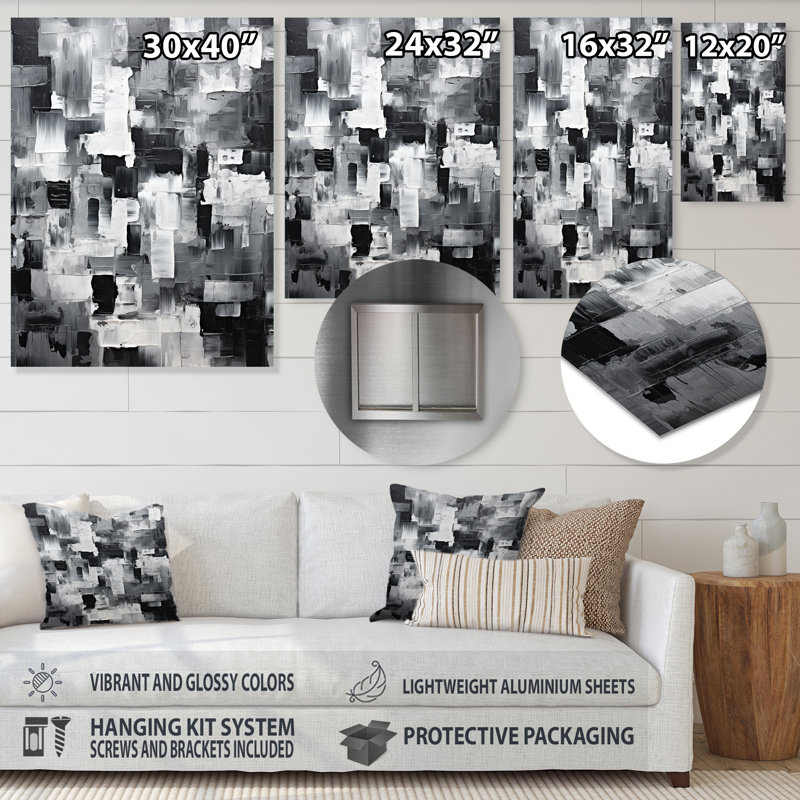 Carreaux cubistes gris et noirs - Cubisme abstrait, impression murale en métal, H 20 po x l 12 po x P 1 po