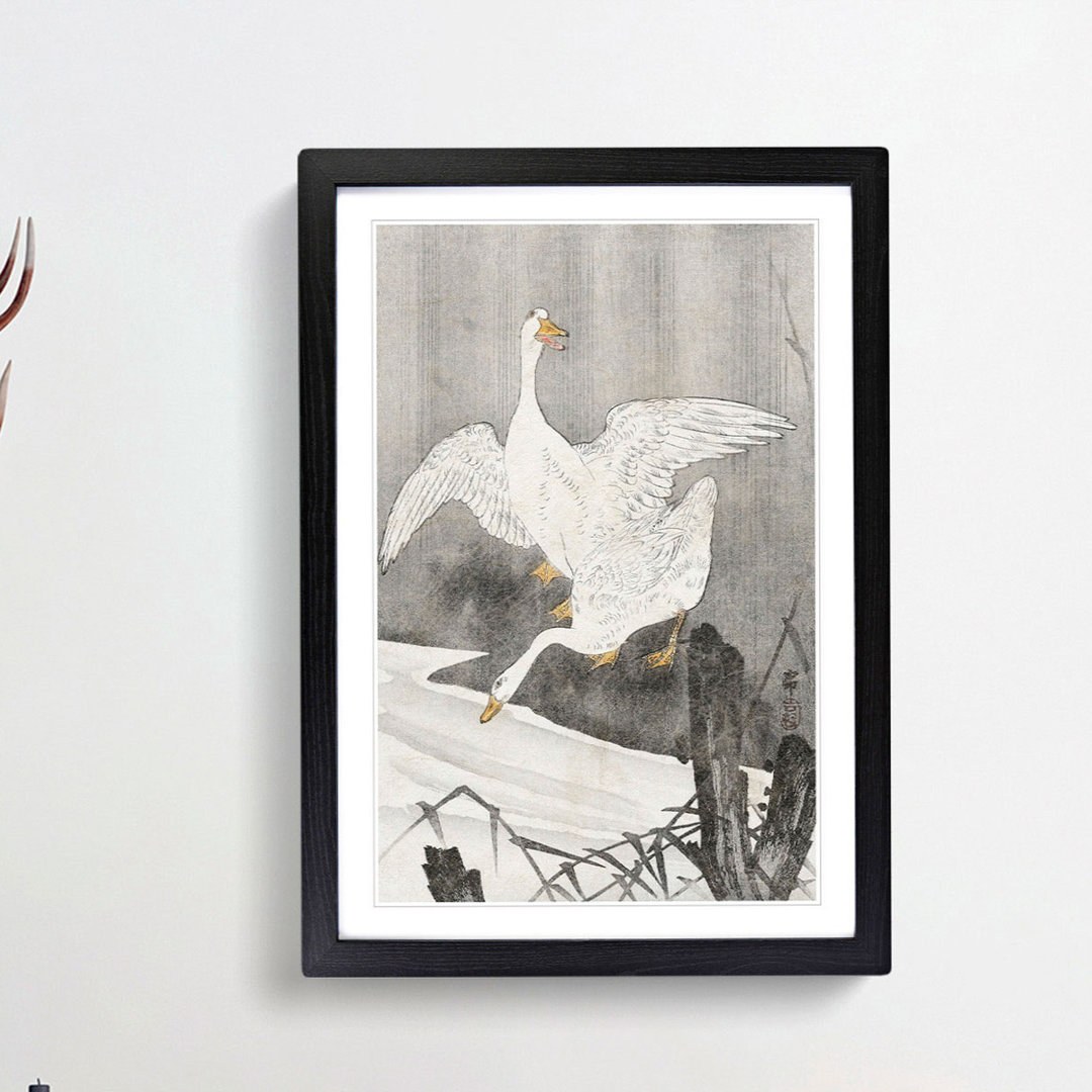Geese at the River by Ohara Koson - Framed Print
