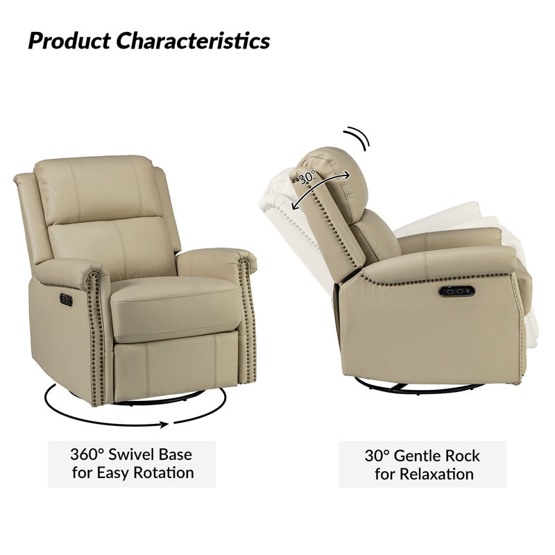 Inglenook 32" Wide Genuine Leather Power Swivel Standard Recliner Set Of 2, Beige