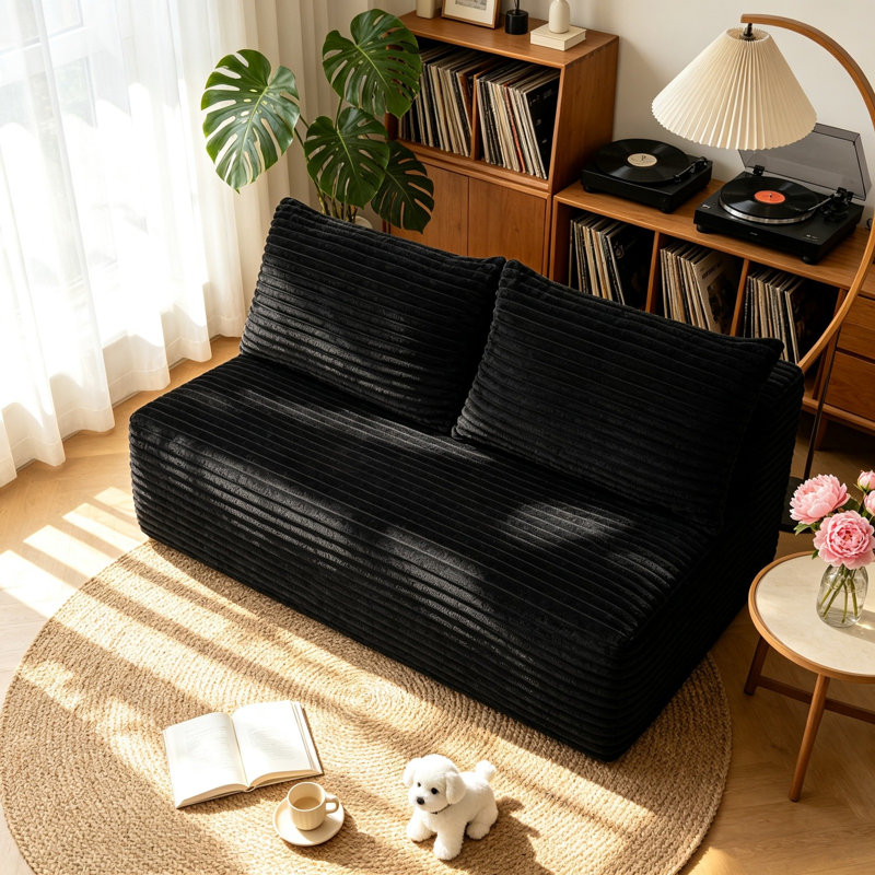 Canapé compressif 2 places de 147 cm (58 po) avec revêtement en velours moelleux et porte-gobelet, canapé nuage sans assemblage pour salon