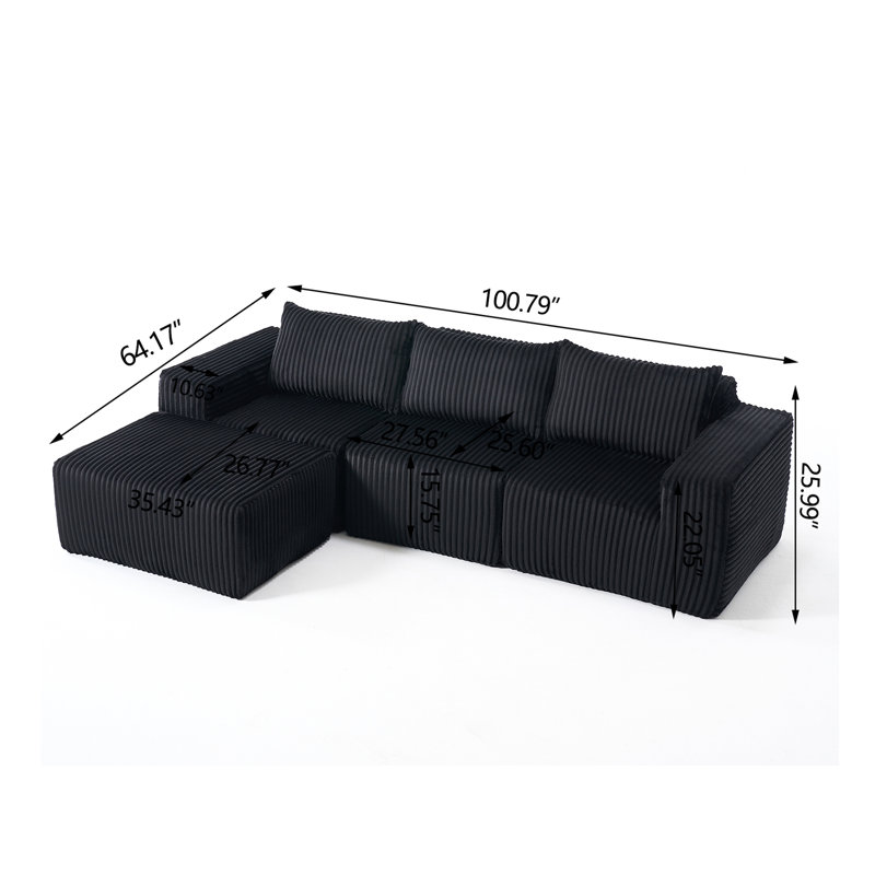 Canapé-lit modulaire 4 pièces pour salon, Polyester noir