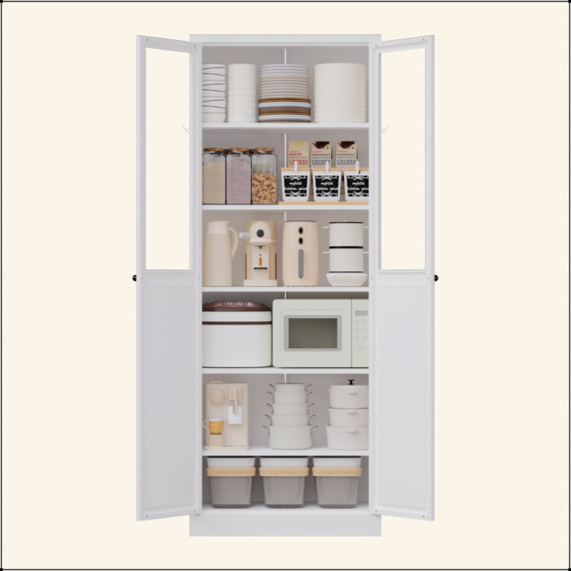 Armoire de cuisine 72 po en métal avec portes et tablettes, grand organisateur de rangement réglable robuste, armoire autoportante sans outil pour le salon, la salle de bain