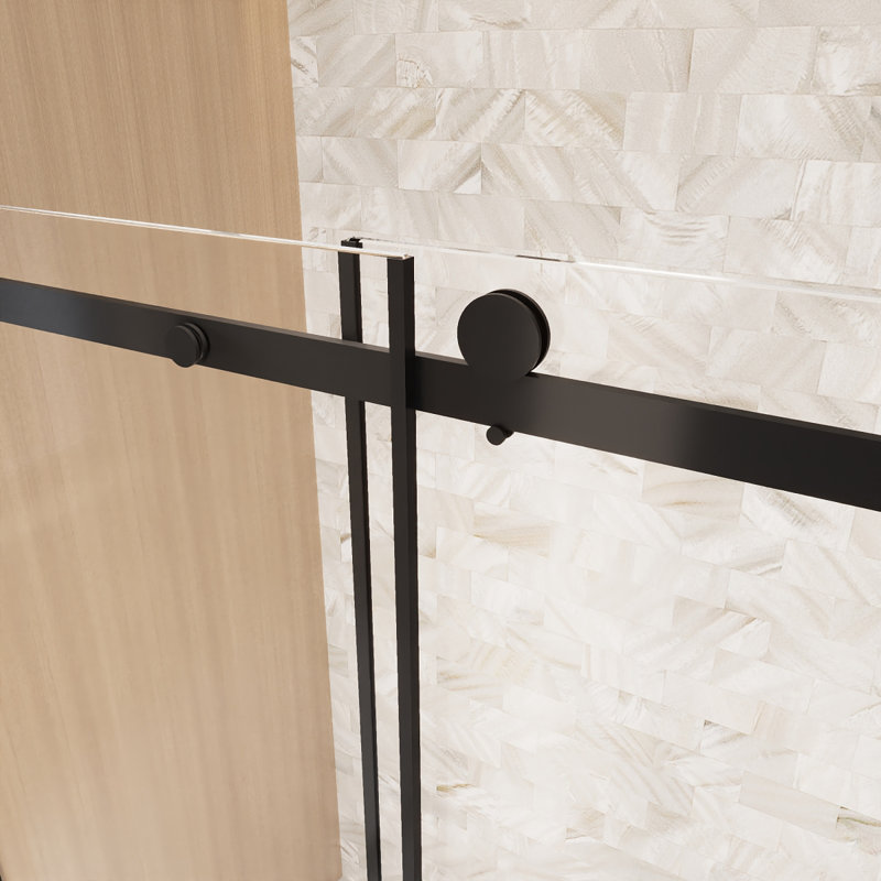 Frameless Single Sliding Shower Door  5660 "W X 76" H, 1/4 "(6 Mm) Clear Tempered Glass, Explosion Proof Film, Stainless Steel Handle Square Tube Track ,Matte Black