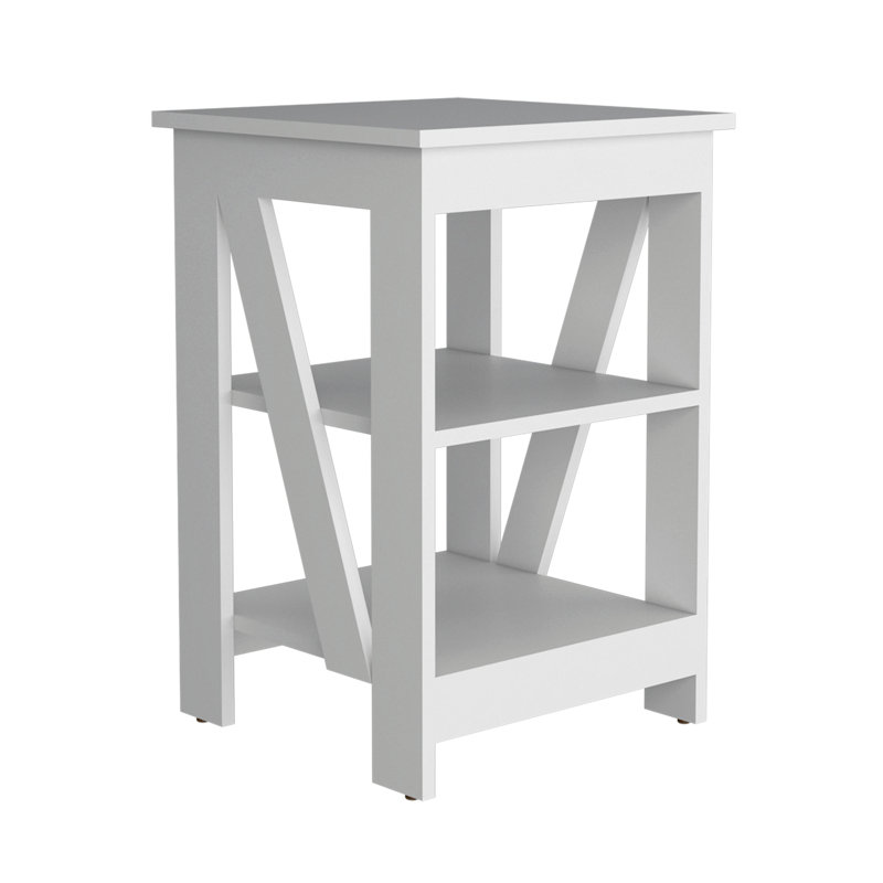 Table de bout / table de chevet à 3 niveaux, table d'appoint pour petit espace, blanc, Blanc