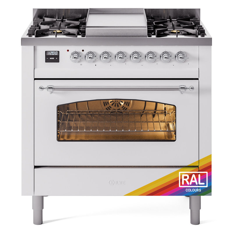 ILVE Nostalgie II 36 Dual Fuel Range, knobs, RAL/Bronze, Liquid Propane