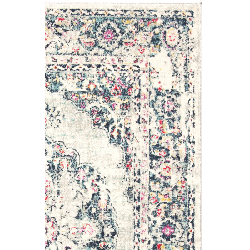 Tapis gris clair / fuchsia / menthe en laine de style sud-ouest Christa, Rectangle 8 pi x 10 pi