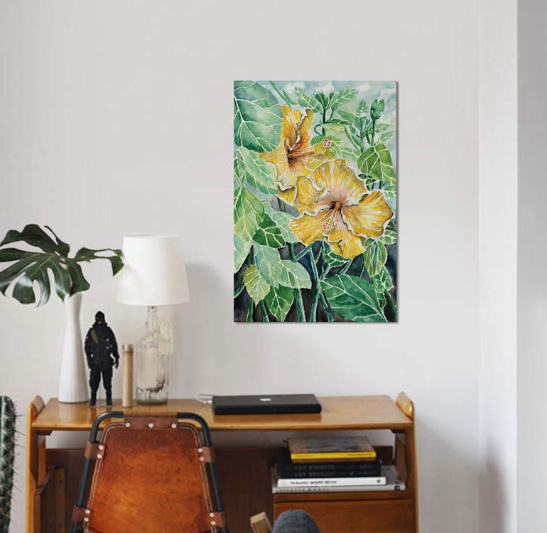 «Hibiscus Flowers Tropical» par Derek McCrea, impression sur toile, H 12 po x l 8 po x P 0,75 po, Toile tendue, Pas de tapis