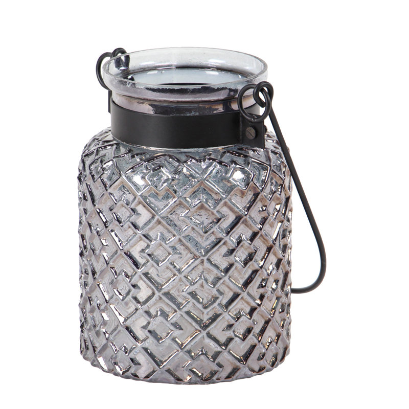 9'' H Glass Tabletop Candle Lantern, 9" H x 7" W x 7" D
