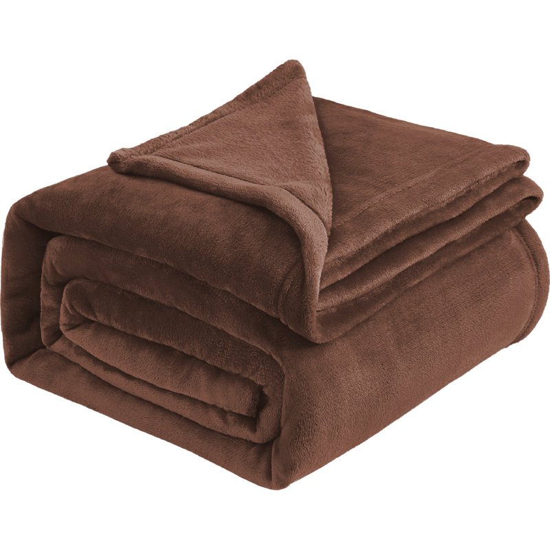 Aspire Homeware Ultra-Soft Hotel Quality Reversible Plain Weave Fleece Throw Blanket, Kingsize (200cm W x 240cm L), Coffee