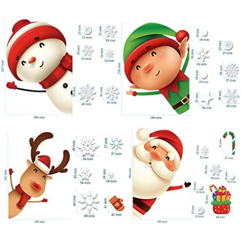 Décoration de Noël flocons de neige autocollants pour verre, décalcomanies de Noël, décorations de Noël, flocons de neige d'intérieur, décorations du père Noël