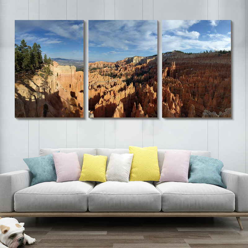 Montagne - Ensemble de 3 peintures à cadre flottant, H 48 po x l 108 po x P 1,5 po