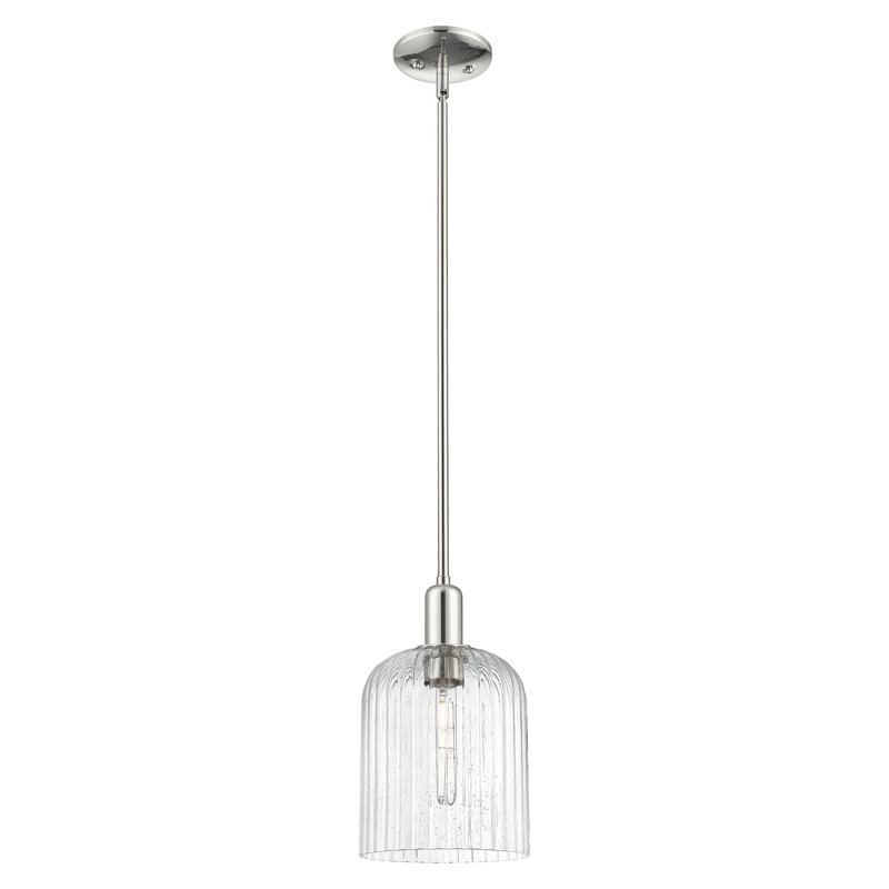 Downtown Urban - Voile de mariée - Mini-luminaire suspendu 1 tige, H 13,25 po x l 8 po x P 8 po, Grainé, Nickel poli