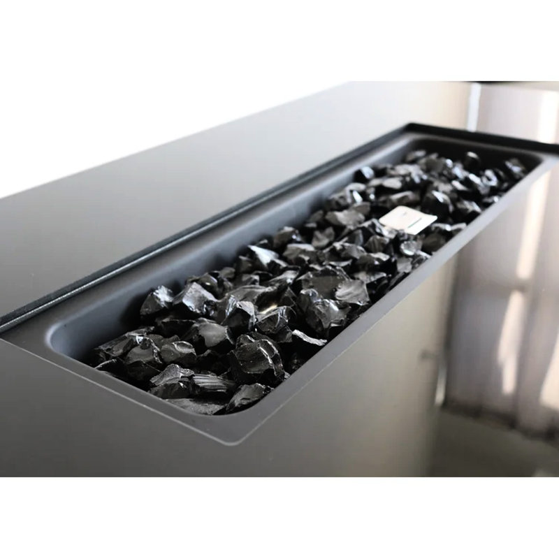 Table de foyer 50000, métal noir 42 po, allumage par bouton-poussoir, foyer compatible Lava Rock, remplisseur de pierre frittée