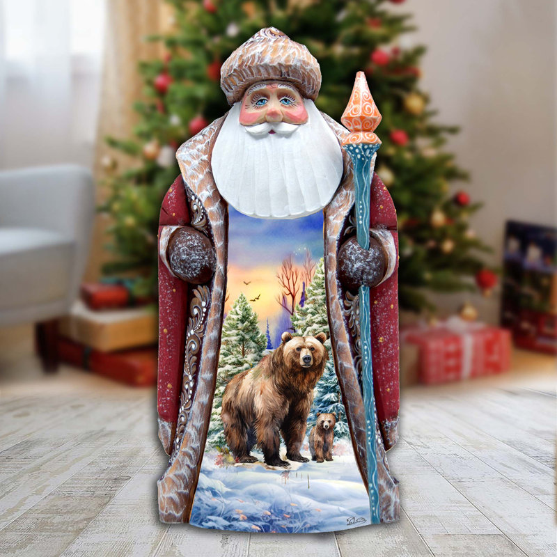 Grizzly Bear Santa Hand-Painted Wood Carved Masterpiece By G. Debrekht