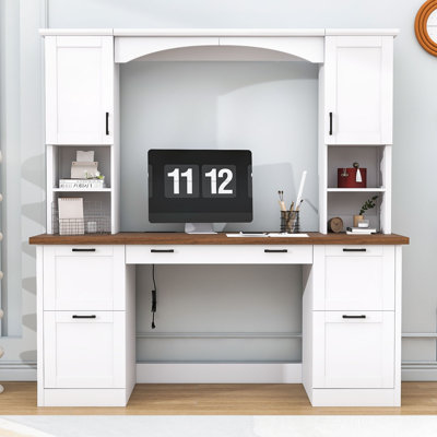 Bureau d'ordinateur avec 4 tiroirs, station de charge et plateau à clavier