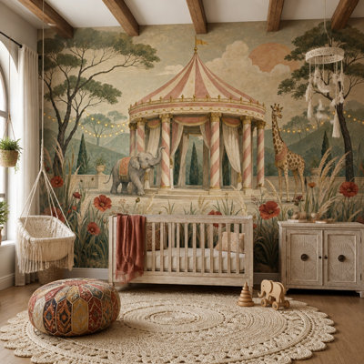 Papier peint animaux de style rétro avec motif de pavillon de cirque