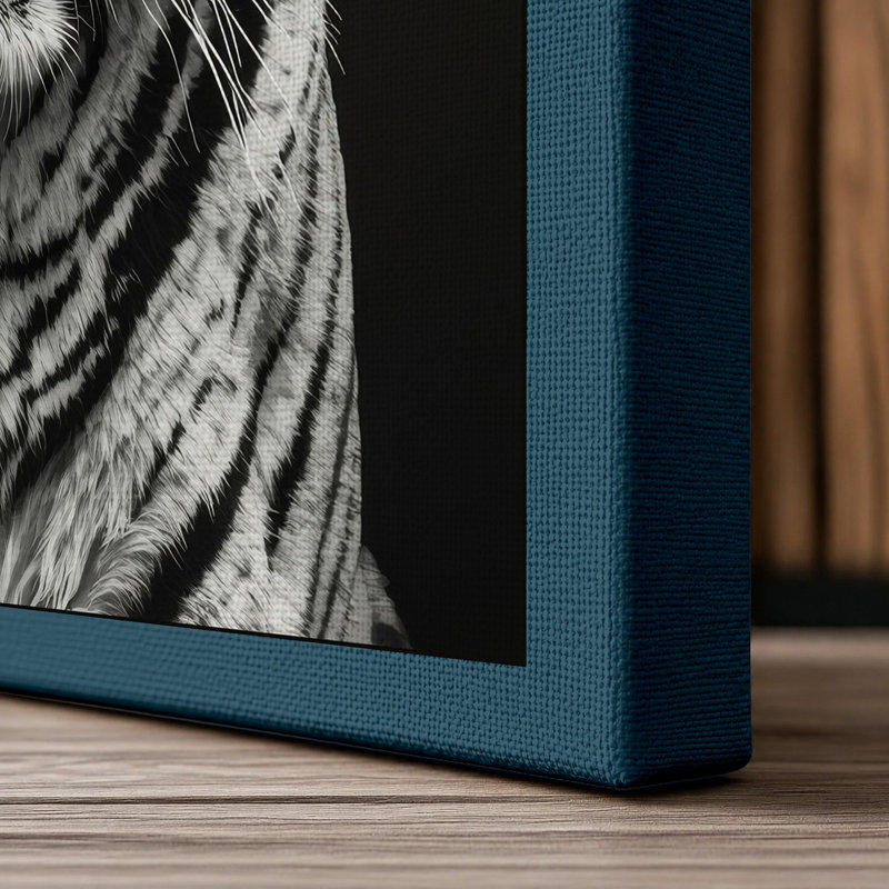 Tiger's Gaze Modern - Wrapped Canvas, 36x24 - 91.4 x 61.0 cm, Teal Border