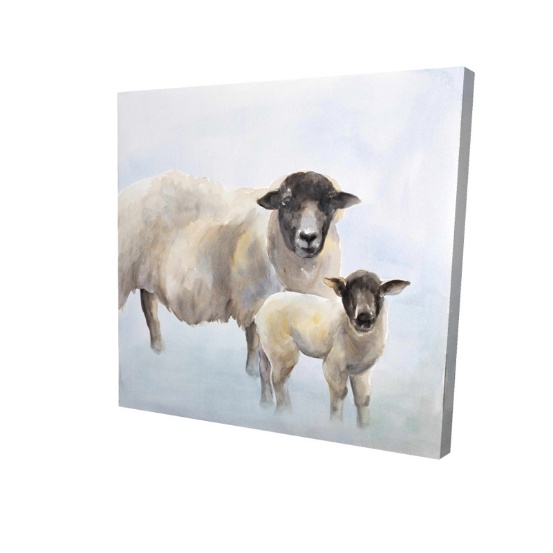 «Sheep with a Lamb», reproduction de peinture à l'huile sur toile tendue, H 24 po x l 24 po x P 1,5 po