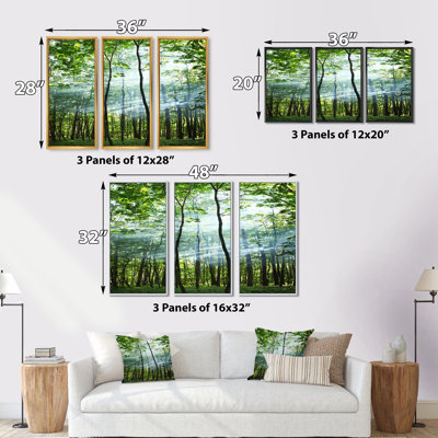 «Green Sunny Forest», photographie flottante sur toile 3 pièces