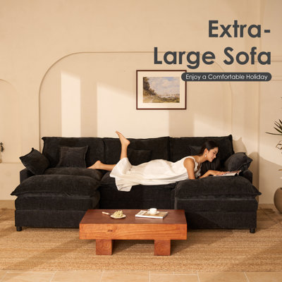 U-Shaped Modular Sectional Sofa, 274cm Cloud Deep Seat Sofa, Chenille Fabric Sofa Couch for Living Room & Lounge