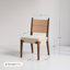 Ensemble de 4 chaises de salle à manger brun foncé avec dossier en jonc de mer, siège en lin et pieds en bois massif.-813758752-1047601990