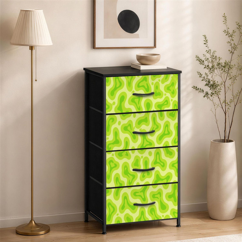 Commode à 4 tiroirs pour chambre à coucher Abstrait fluide organique vert à courbes douces et grandes commodes à vêtements pour commode avec commode