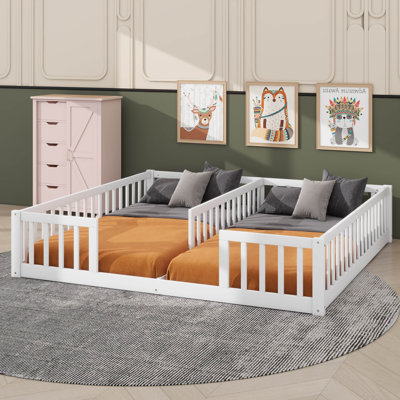 Double Twin Low Bed With Safety Fence And Protective Rails
